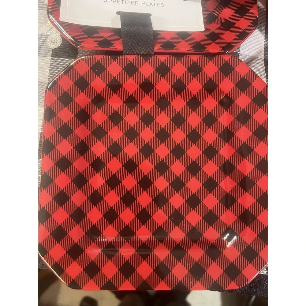 NWT Adam Lippes Set of Four Appetizer Plates RED AND BLACK‎ (2259-2260)